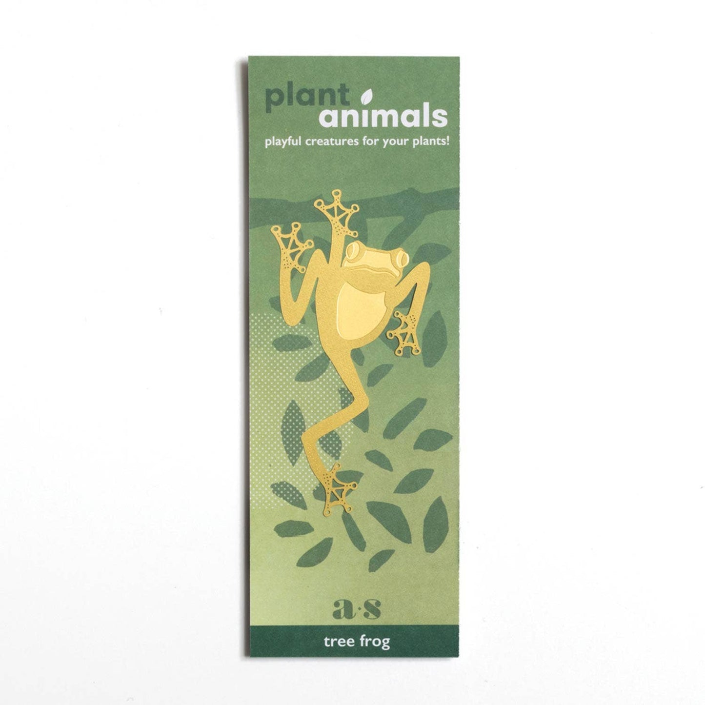 Little brass tree frog designed to hang on houseplants, a unique and delightful gift for plant lovers, available for purchase from The Petal and Plant Company