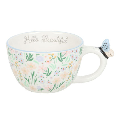 Hello Beautiful Ditsy Floral Mug with Butterfly