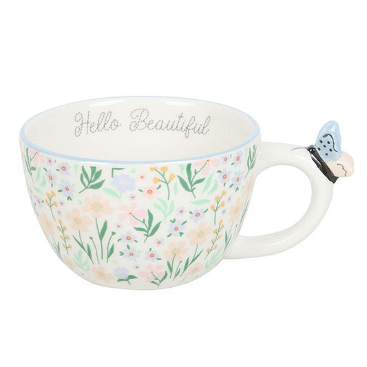 Hello Beautiful Ditsy Floral Mug with Butterfly