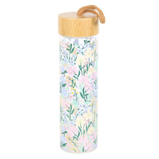 Ditsy Floral Glass and Bamboo Water Bottle