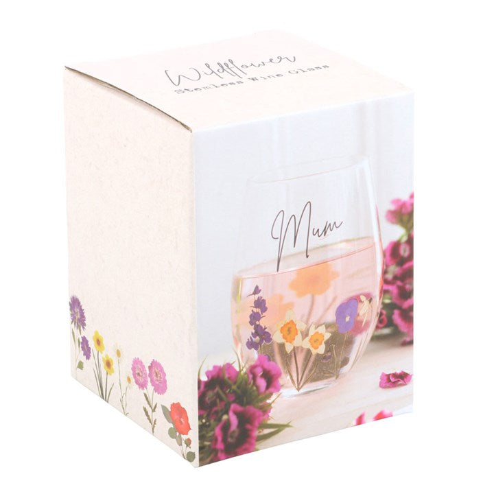 Mum Wildflower Stemless Wine Glass