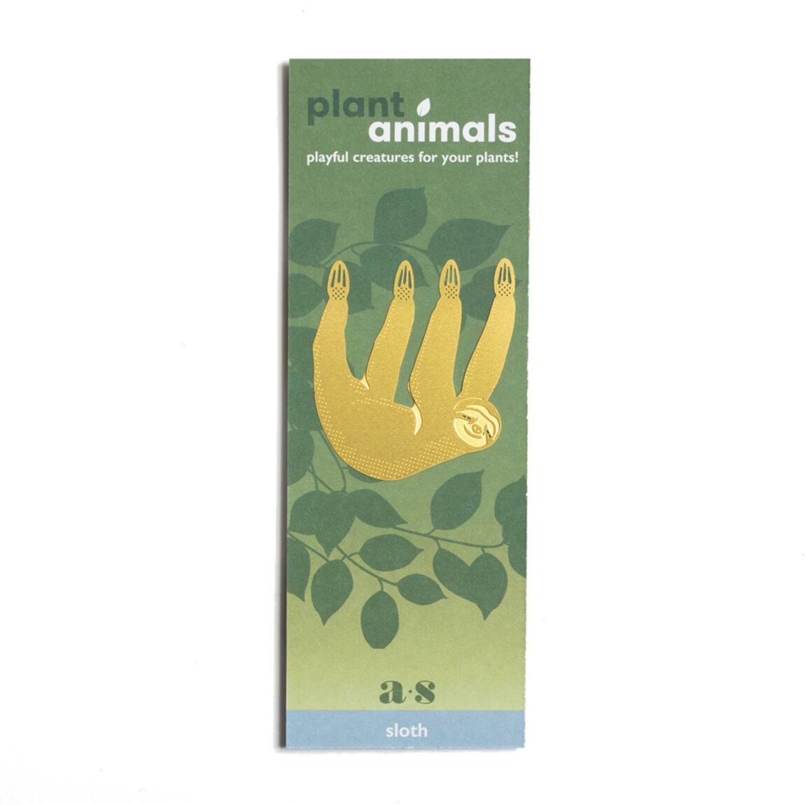 Brass sloth plant animal in its packaging, a delightful houseplant accessory available for purchase from The Petal and Plant Company